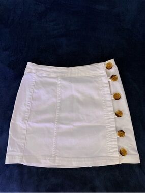 Free People White Mini Skirt with Side Wood Buttons